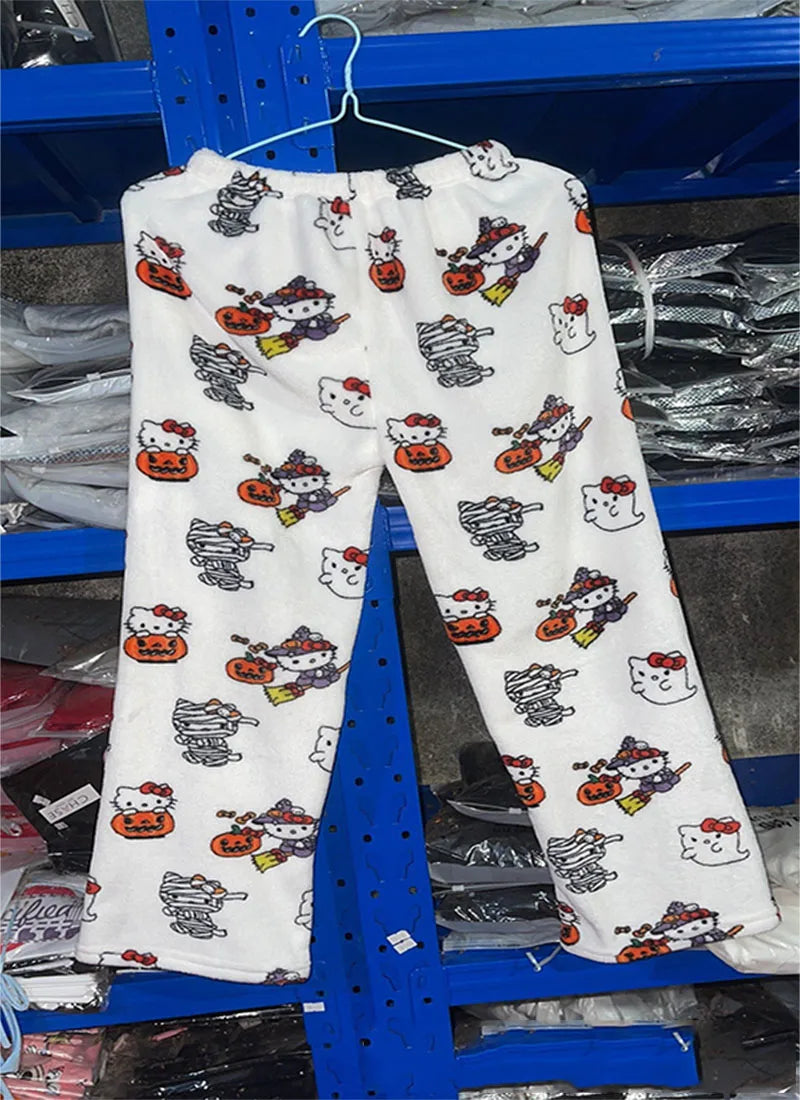 Y2K Hello Kitty Pajamas Pants Sanrio Anime Women's Pajama Pants Cartoon Fashion Home Sleepwear Trousers Leisure Home Clothing