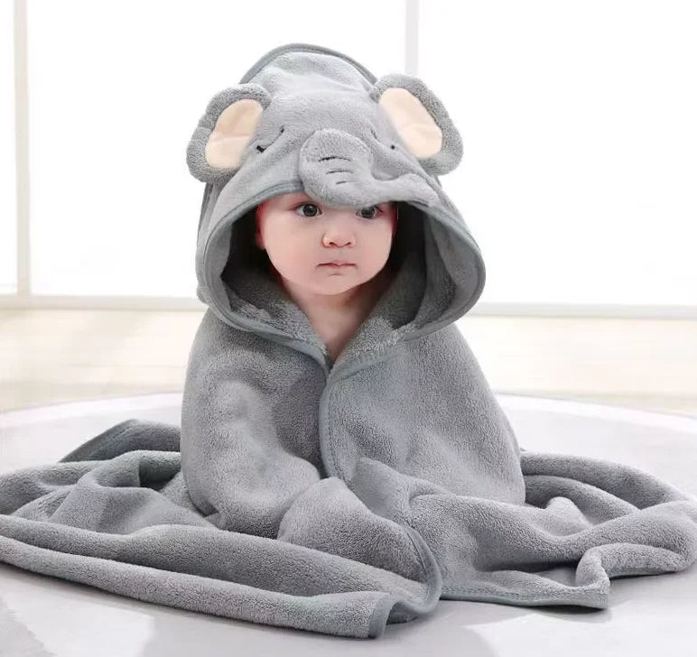 Toddler Bathrobe Infant Bath Towel Boy Girl Blankets Swaddle With Hood Cartoon Coral Fleece Towel Blanket Newborn Kids Bedding