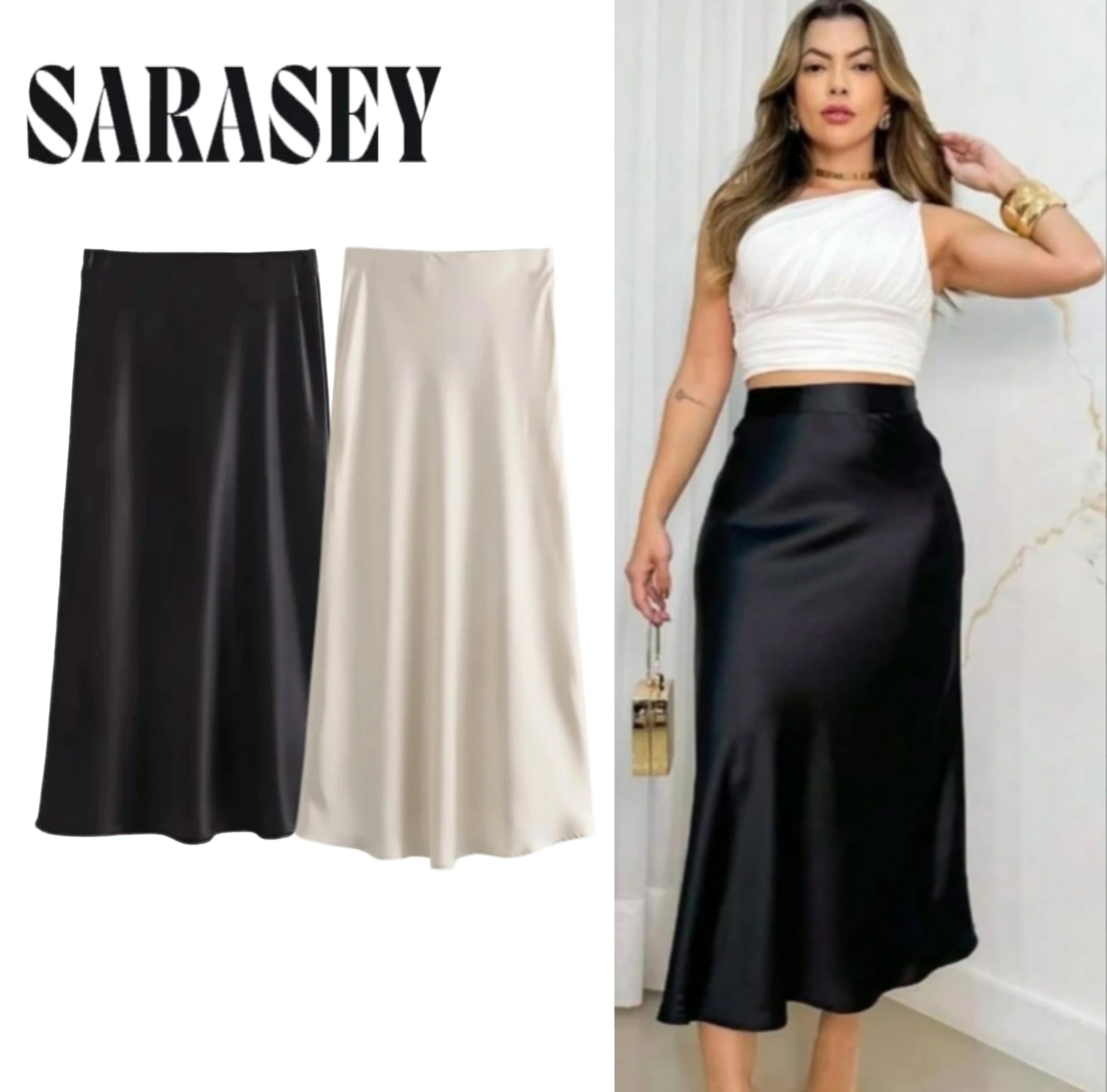 Women 2025 Satin Black Skirt