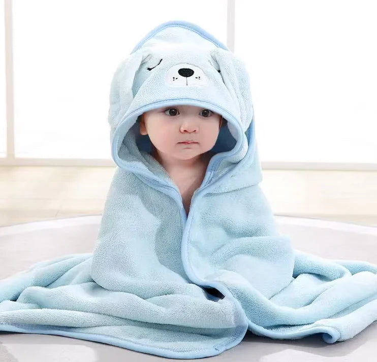 Toddler Bathrobe Infant Bath Towel Boy Girl Blankets Swaddle With Hood Cartoon Coral Fleece Towel Blanket Newborn Kids Bedding