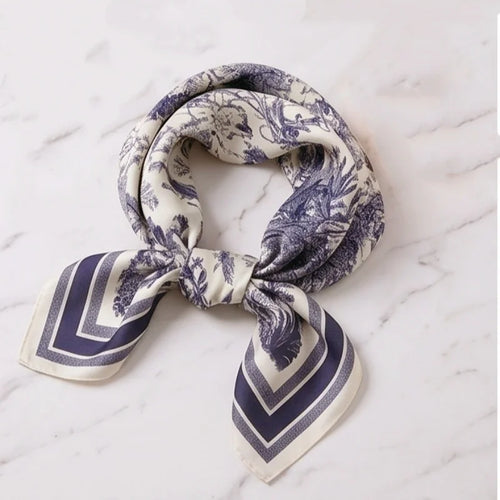 1pcs  Vintage Plant Jungle Printed Square Scarf Women Soft Simulated Silk Versatile Headwear Bag Clothing Decor Accessory