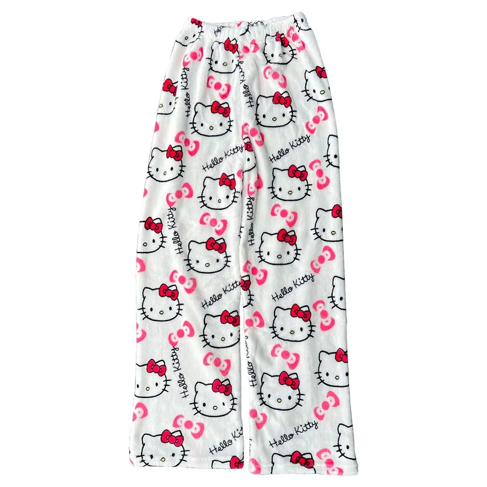 Y2K Hello Kitty Pajamas Pants Sanrio Anime Women's Pajama Pants Cartoon Fashion Home Sleepwear Trousers Leisure Home Clothing