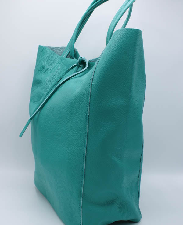 Tas Shopper Leder - Aqua